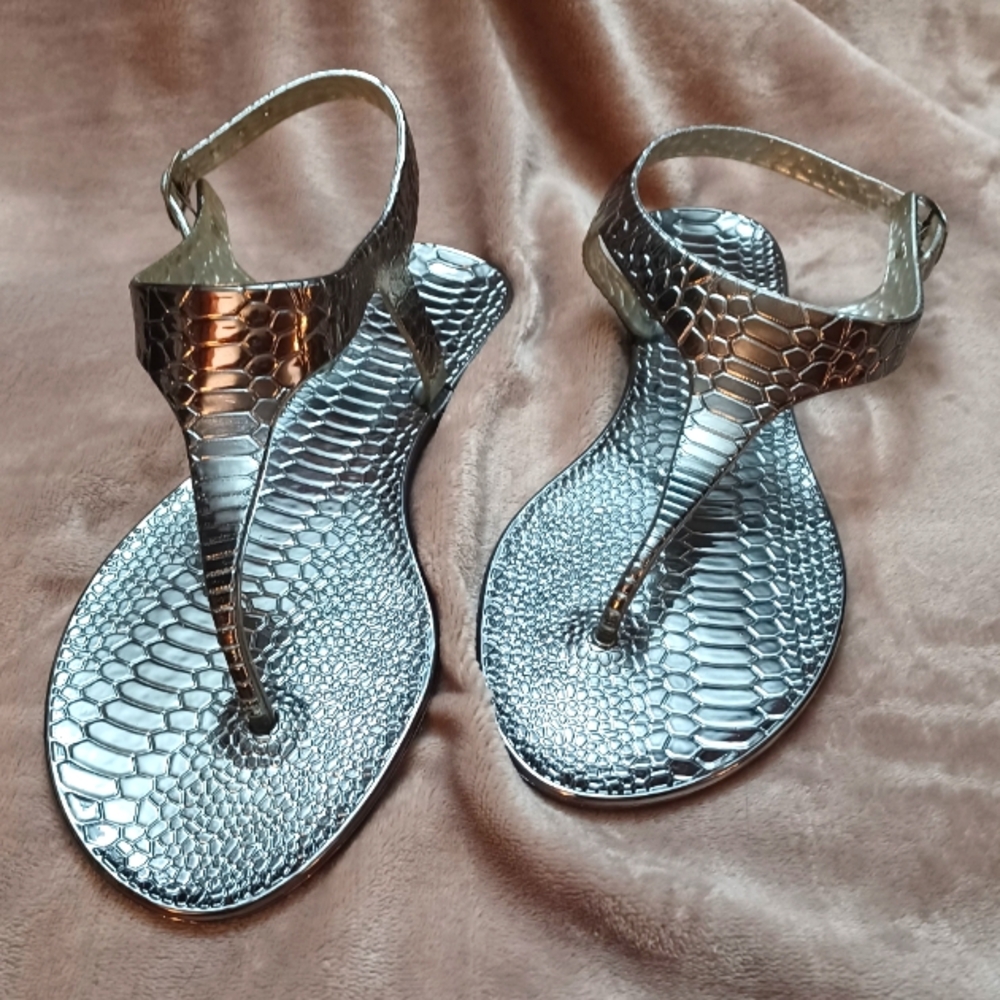 METALLIC SNAKE PRINT SANDALS, Women's sz 8